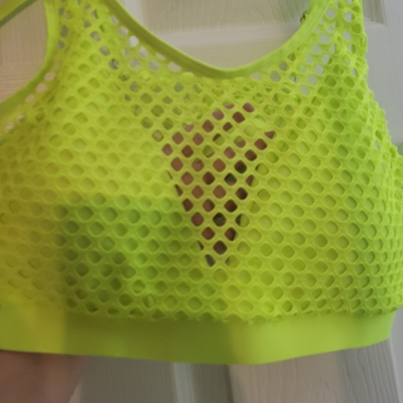 NWT Shein Swim Curve Plus Neon Yellow fishnet swim bathing suit “TOP ONLY” Sz 1X - Picture 6 of 11